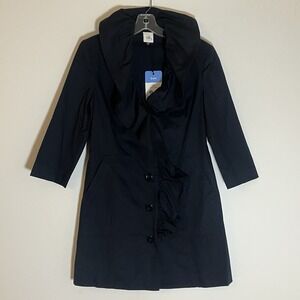 Cabi Jacket Womens Small Navy Blue Ruffle Edge Button Up Pockets Classic NEW S